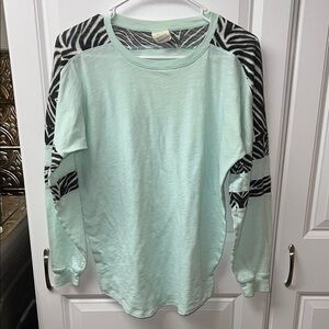 PINK Mint Green Zebra Print Shirt, XS